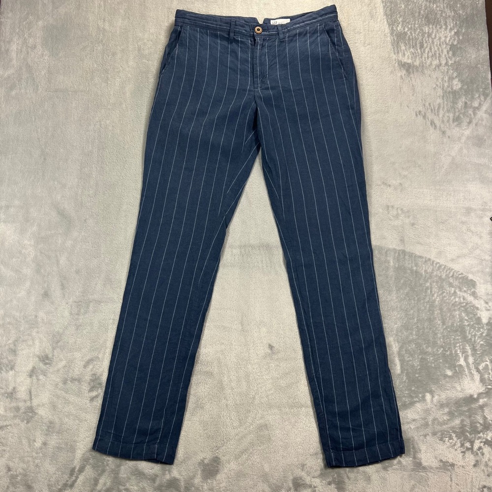 GAP Slim Linen Pant Mens 30x32 Blue Stripe Cotton Blend Summer Preppy Trousers